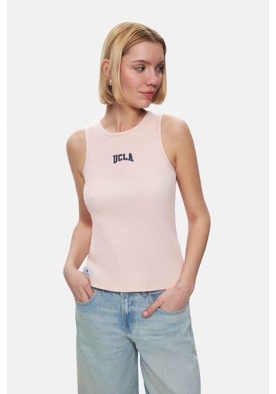 Salınas Toz Pembe Sıfır Kol Nakışlı Standard Fit Kadın Tshirt Toz Pembe