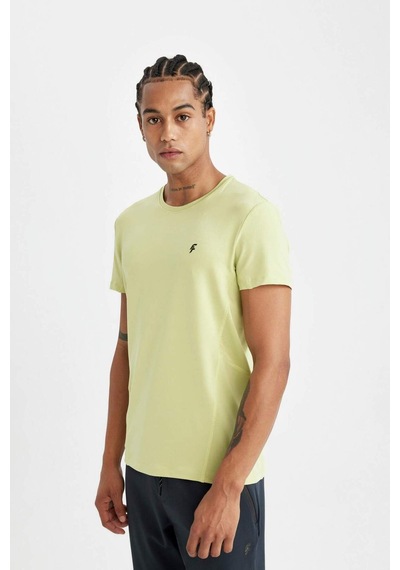 Defacto DeFactoFit Slim Fit Dar Kesim Bisiklet Yaka Sporcu Kısa Kollu Tişört C9183AX24AU Yeşil