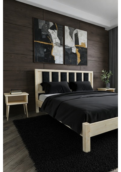 Renazzo Ori On Siyah Puf Başlıklı Masif Ahşap Karyola Vernik 160x200 Vernik - 160 X 200