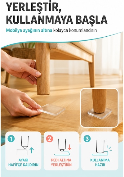 4'lü Şeffaf Silikon Mobilya Ayağı Koruyucu Ped Kaydırmaz Koltuk Masa Sandalye Zemin Koruyucu Altlığı