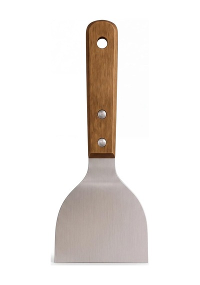 Ahşap Saplı Paslanmaz Çelik Spatula 24cm Eğilimli Çok Amaçlı Mutfak Spatulası Izgara, Burger, Sebze, Temizlik İçin Profesyonel Metal Spatula Kahverengi Ve Gümüş
