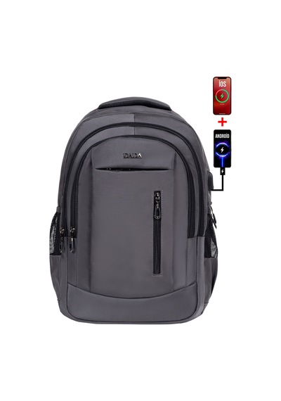 Dada 05 Gri Laptop Sırt Çantası 14-15,6 İnç Usb Aparat Ortopedik Sırt Darbe Emici Koruma