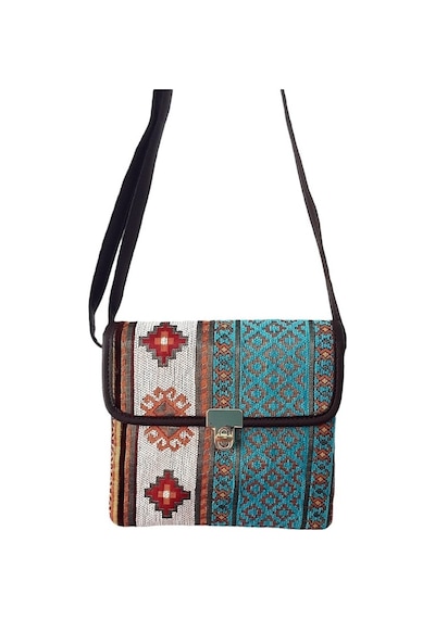 Otantik Kilim Desenli Omuz Çantası Turkuaz