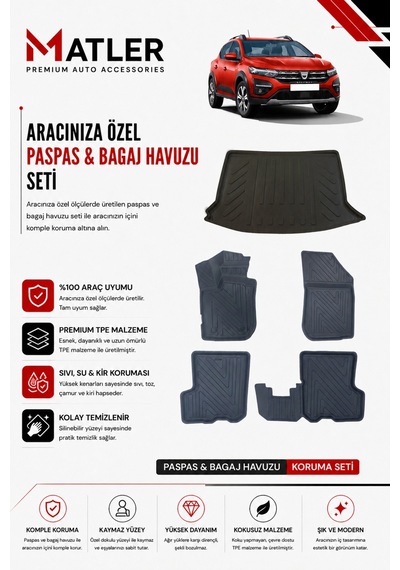 Dacia Sandero 2014 Model 4d Ekstra Havuzlu Paspas Ve Bagaj Havuzu Set