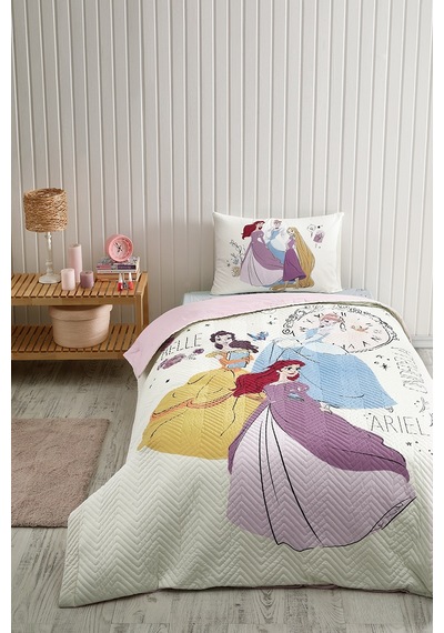 Özdilek  Princess Time Tek Kişilik Disney Lisanslı Lastikli Fitted Çarşaf Kapitone Çocuk Nevresim Tak