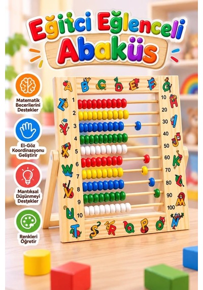 Eğitici Ahşap 1 Den 100 E Kadar Sayma Renkli Boncuklarla Sayı Ve Matematik Öğrenmeye Yardımcı Abaküs