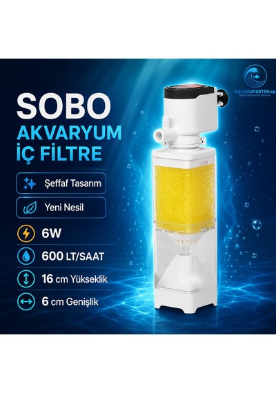 Sobo İç Filtre - Temizlik Filtresi - Yeni Nesil - Şeffaf Tasarım - 6w - 600 Lt/saat - Aq6100f