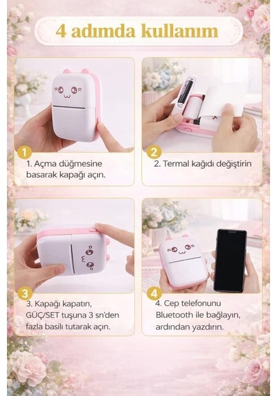 Premium Hediyelik Pratik Fotoğraf Yazıcı Termal C9 Pembe Diğer