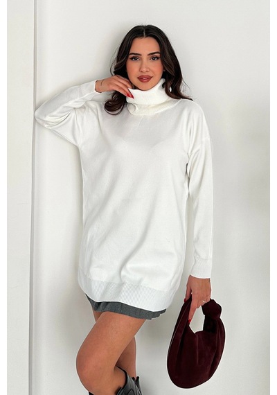 Asprin Fashion Degaje Yaka Triko Bluz Beyaz + Hediye Kolye Beyaz
