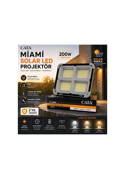 Astec Ct-4698 Miami Solar Led Projektör Yeni Solar Panel Ve Pil Ömrü Güçlendirilmiş