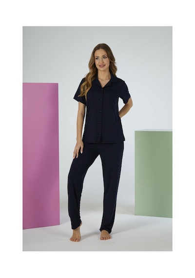 Estiva Kadın Lacivert Kısa Kollu Önden Düğmeli Soft Pijama Takımı Çok renkli