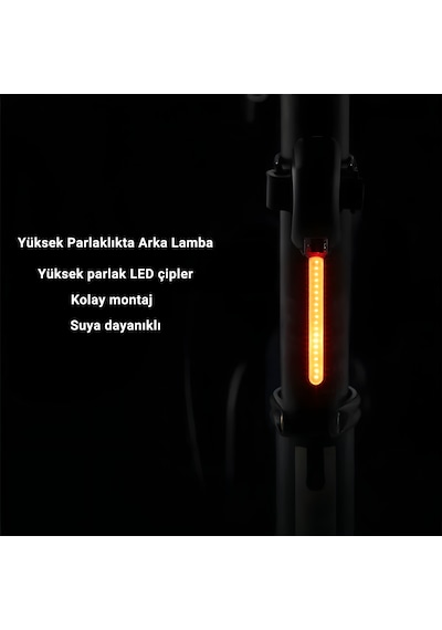 8821 Usb Şarjlı Bisiklet Arka Lamba Cob Led, 3 Modlu, Type-c, Damla Tasarım Siyah