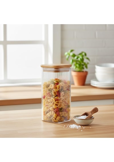 Lexroo 6'lı Set 425 Ml Bambu Kapaklı Kare Cam Kavanoz Çok Renkli