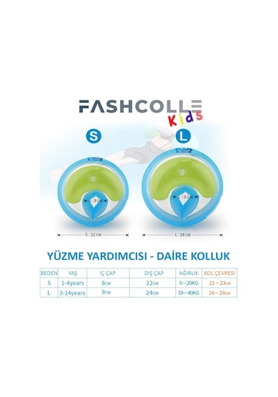 Fashcolle Yuvarlak Yüzme Yardımcısı Şişme Deniz Kolluğu L 4 - 14 Yaş Çok Renkli