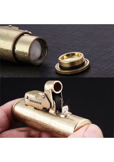 Promise Vintage Çakmak Benzinli Muhtar Çakmağı Sarı Bronz