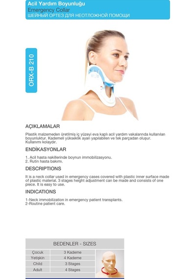Ortopedik Acil Yardım Boyunluk Travma Ve Boyun Sabitleme İçin Orx -b210