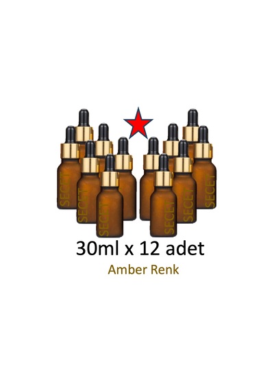 Damlalık, 12 Adet 30ml Damlalıklı Cam Amber Renk Şişe, Metal Gold