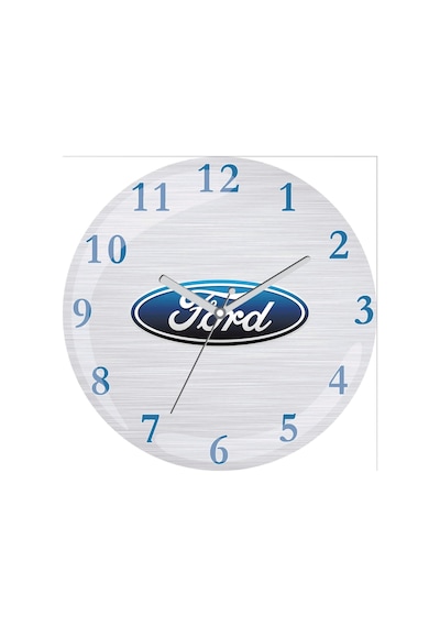 Otomotiv Ford Logolu Bombeli Cam Sessiz Duvar Saati Çok Renkli
