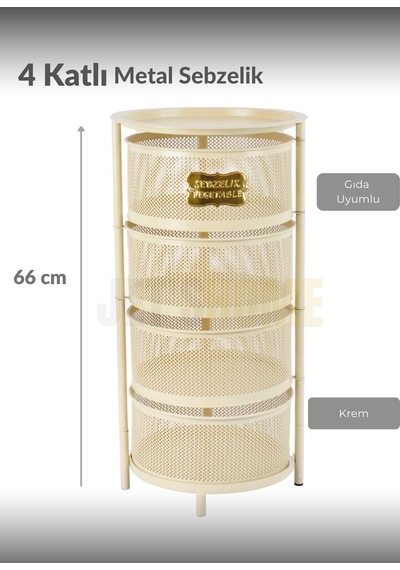 4 Katlı Sebzelik Açılır Metal Patates Soğan Sepeti Paslanmaz Meyvelik Organizer Sepet Krem Krem