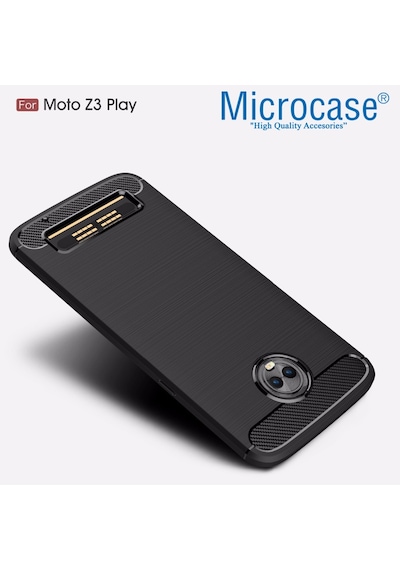 Motorola Moto Z3 Play Brushed Carbon Fiber Silikon Tpu Kılıf+Cam