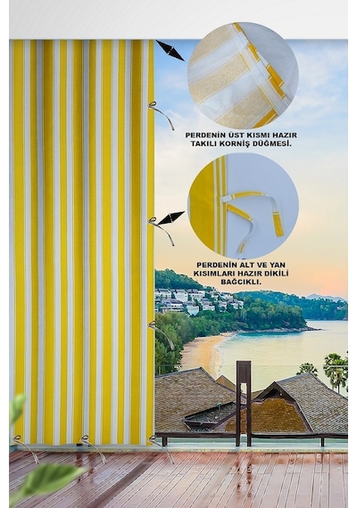 Balkon Perdesi, Balkon Brandası, Korniş Düğmeli, Bağcıklı Hazır.