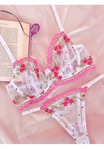Arinda Gemma Çiçek Desenli Beyaz İşlemeli Brode Kapsız Balenli Bralette C Cup Sütyen Tanga Alt Üst Çamaşırı Takımı 2 Parça Arinda Gemma Çiçek Desenli Beyaz İşlemeli Brode Kapsız Balenli Bralette C Cup Sütyen Tanga Alt Üst Çamaşırı Takımı 2 Parça