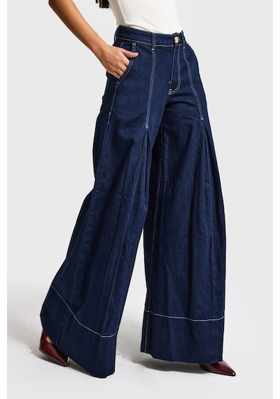 Itsbasic Kadın İndigo Renk 7s6-50 Süper Palazzo Fit Paça Detaylı Denim Jean