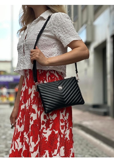 Sanmorris Kadın Suni Deri Siyah Mat Ayarlanabilir Çapraz Ve El Askılı Portföy, Clutch Çanta Mat Siyah