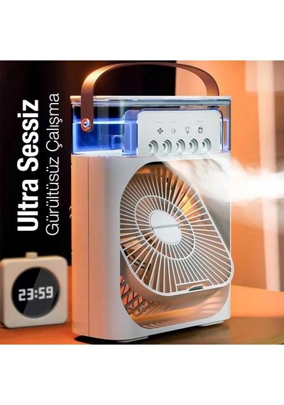 Coofbe 600 ML Su Buz Hazneli 7 Farklı Led Işık Şarjlı Taşınabilir Masaüstü Fantilatör