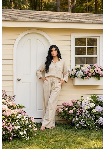 Kadın Trend Gömlek Pantalon Takım Bej