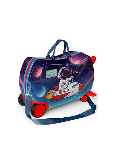 Coral High Kids Kırmızı Lacivert Astronot Desenli Otur-çek Çocuk Valizi 16364 Çok Renkli