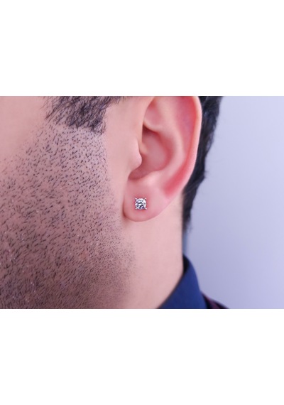 Beyaz Topaz Taşlı Modern Tektaş Erkek Küpesi 0802e0033