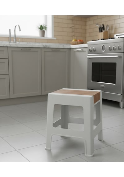 Çelik Ayna Zilkale Büyük Boy Çok Amaçlı Dayanıklı Tabure Beyaz+kahve-252 Beyaz