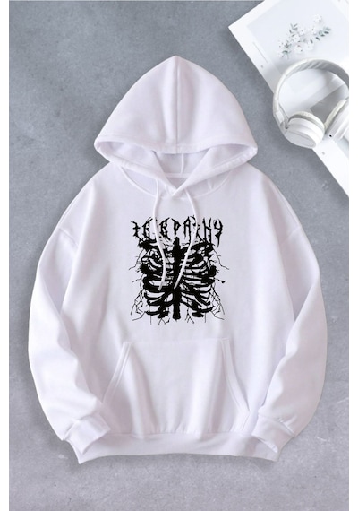 Ciel Lune Nevermind Unisex Kadın Erkek Telepathy Baskılı Oversize Sweatshirt Beyaz Beyaz