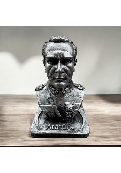 Dekoratif Polyester Atatürk Büstü 17 Cm Gümüş Eskitme