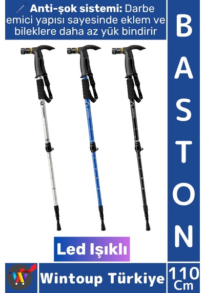 Baston Ergonomik Outdoor Trekking Baston Ledli Anti-şok Ayarlanabilir Teleskopik Yürüyüş Batonu Çok Renkli