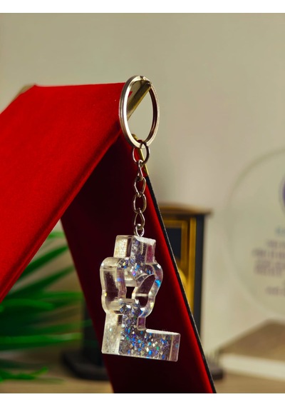 Harfli Anahtarlık Kişiye Özel Yapım Kelebek Desenli Anahtarlık El Yapımı Epoksi Hediyelik Ürün Harf Anahtarlık Simli Mavi - Pembe