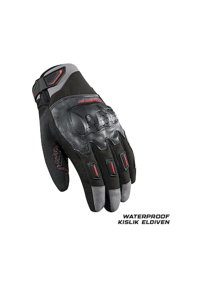Ebakbak Motosiklet Kışlık Eldiven Waterproof Oxford Ve Deri Kumaş Premium Motor Korumalı Eldiveni Kırmızı