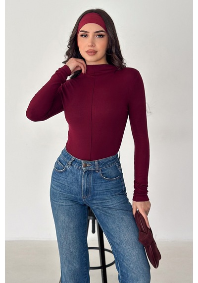 Noa & Noa Kadın Dikiş Detaylı Fit Bluz White Line Kırmızı