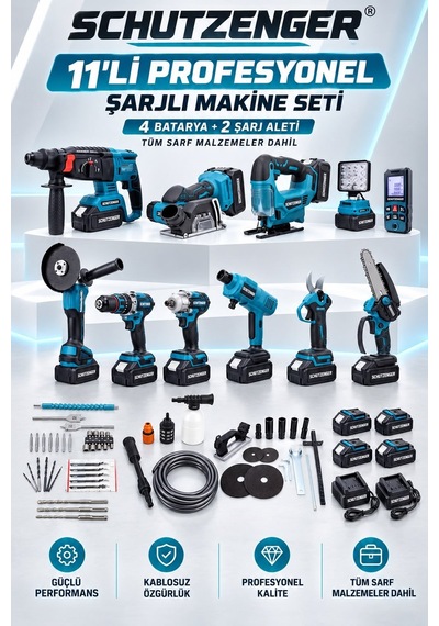 Şarjlı 11 Makine Profesyonel 4 Akülü Germany Kömürsüz Setli