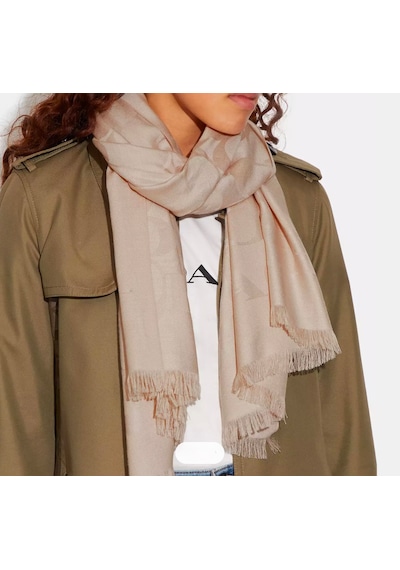 Coach Signature Wrap Yün Ipek Şal BEj