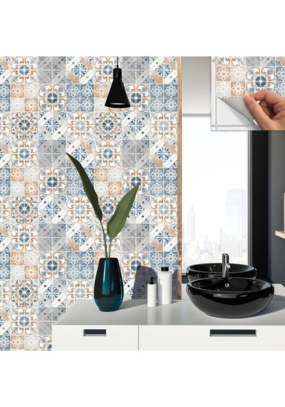 Tink KENDİNDEN YAPIŞKANLI MAVİ FAS 4 DESENLİ PVC KARO 30X30