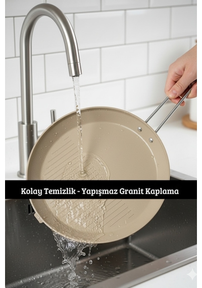 33 Cm Çift Taraflı Granit Balık & Et Tavası Kahverengi