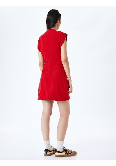 Koton Dik Yaka Kolsuz Slim Fit Drapeli Mini Elbise Kırmızı 5sal80095ıw Kırmızı