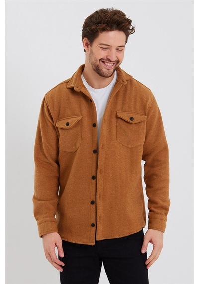Erkek Hardal Çift Cep Kapaklı Slim Fit Oduncu Gömlek-odg001r9502s Sarı