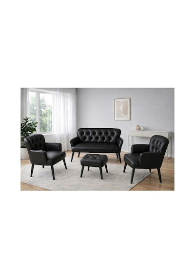 Home Deri Kollu Çay Seti Takımı 2+1+1 Puf Hediyeli Siyah , Siyah Ayak Siyah Home Deri Kollu Çay Seti Takımı 2+1+1 Puf Hediyeli Siyah , Siyah Ayak Siyah