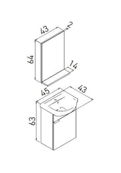 Orka Purus 45 Cm Parlak Beyaz Düz Aynalı Banyo Dolabı Takımı Asma Beyaz