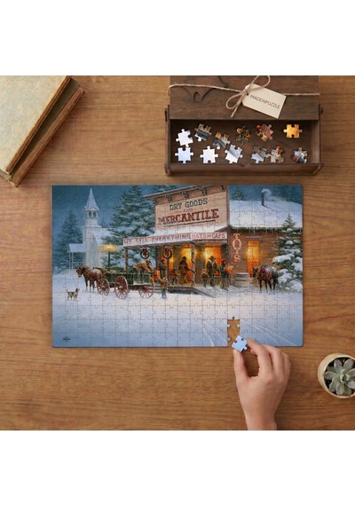 Noel Hediyeleri Satın Alan Kovboylar Tasarımı 240 Parça Ahşap Puzzle Ahşap Kutuda Mpy20151