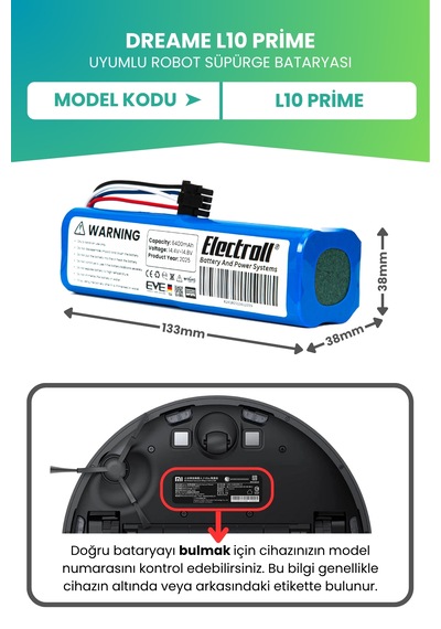 Dreame L10 Prime Uyumlu Batarya 6400mah Pil