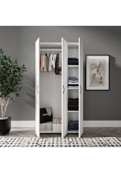 Soft 3 Kapaklı Beyaz Gardırop, Elbise Dolabı